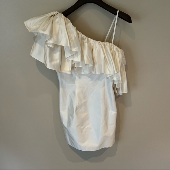 Rasario Ruffled One-Shoulder Silk Mini Dress | Size 38 / 6 - Picture 3 of 11